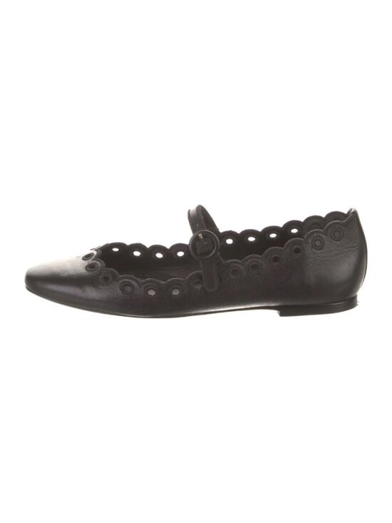 Larroude Shoes - Larroude | Leather Scalloped Accent Mary Jane Flats